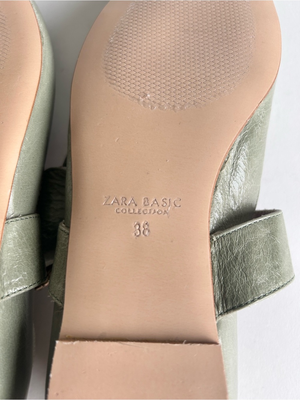 Zara Basic Green Leather Mary Jane Point Toe Glitter Buckle Flats size 7.5 - Picture 14 of 16